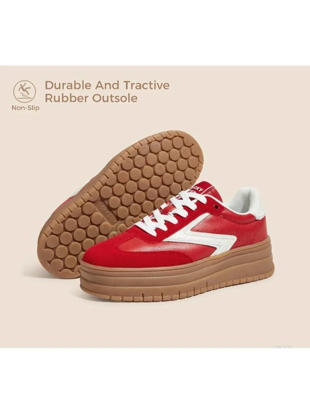 🆕Women's Red White Platform Sneakers Gum Thick Sole Tennis Walking Shoes